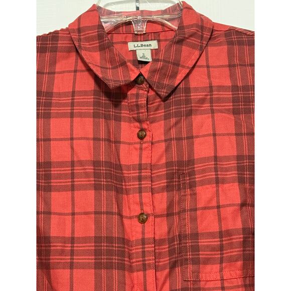 LL Bean Feather Soft Coral Orange Plaid Button Front Shirt, Size S - Picture 3 of 6